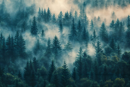 Misty Forest at Dawn. Generative AIの素材