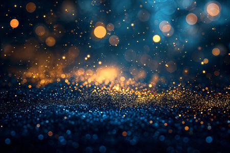 Abstract Golden Bokeh Lights on Blue. Generative AIの素材