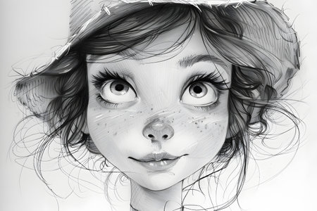 Funny Girl. Pencil Drawing Caricature - Sketchの素材