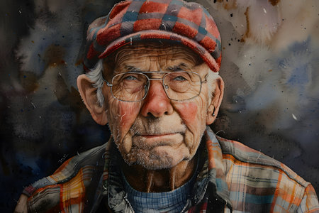 Expressive and Funny Old Man. Watercolorの素材