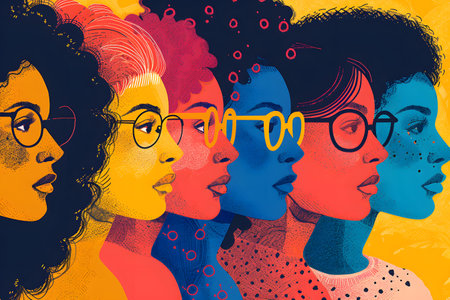 Multicolored Profiles of Diverse Women with Glassesの素材