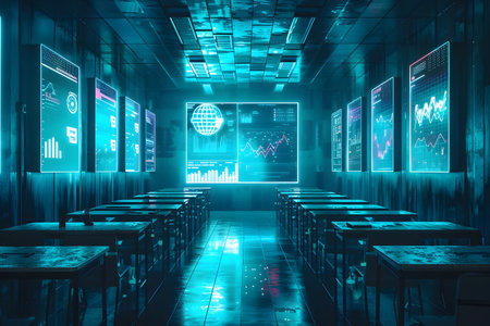 Futuristic Classroom with Interactive Data Screensの素材