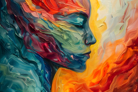 Vibrant Oil Painting of Abstract Woman's Profileの素材