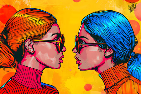 Colorful Pop Art Style Female Profilesの素材