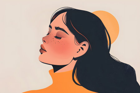 Stylized Profile Portrait of Young Woman with Frecklesの素材