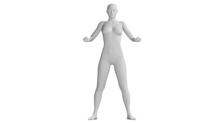 Female Mannequin in Strong Arm Pose Isolated on White Background. Front Viewの写真素材