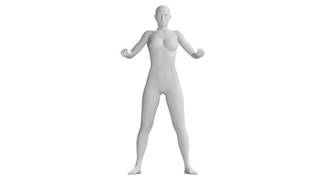 Female Mannequin in Strong Arm Pose Isolated on White Background. Front View