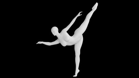 Female Mannequin in High Kick Pose Isolated on Black Background. Side Viewの写真素材