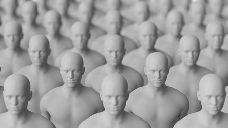 Abstract Crowd of Identical Mannequin Figures in Monochrome. Conceptual Illustration. 3D renderingの写真素材