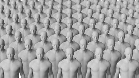 Abstract Crowd of Identical Mannequin Figures in Monochrome. Conceptual Illustration. 3D renderingの写真素材
