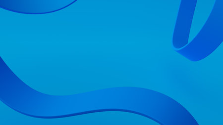 Minimalist abstract background with smooth, flowing white ribbons on a clean and blue surfaceの写真素材