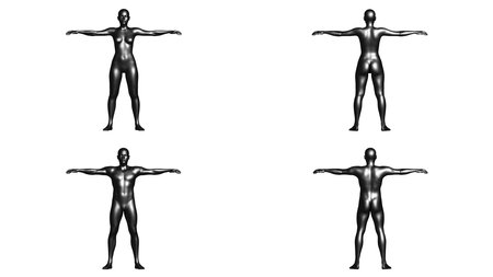 Black Male and Female Mannequin in T-Pose, Front and Back View. Isolated on White Background. 3D renderingの写真素材