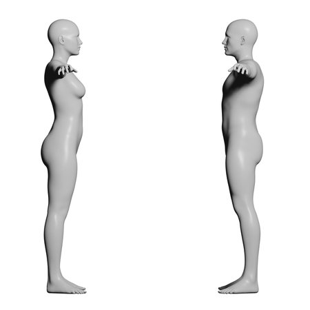 Male and Female Mannequin in T-Pose Facing Eachother. Isolated on White Background. 3D renderingの写真素材