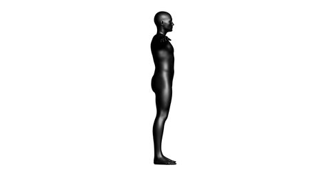 Black Male Mannequin in T-Pose Isolated on White Background. Side View (Lateral). 3D renderingの写真素材