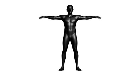 Black Male Mannequin in T-Pose Isolated on White Background. Front View. 3D renderingの写真素材