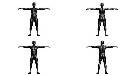 Black Male and Female Mannequin in T-Pose, Front and Back View. Isolated on White Background. 3D renderingの写真素材