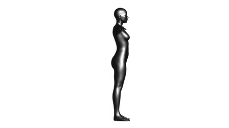 Black Female Mannequin in T-Pose Isolated on White Background. Side View (Lateral). 3D renderingの写真素材