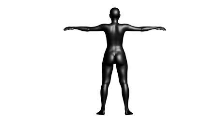 Black Female Mannequin in T-Pose Isolated on White Background. Back View. 3D renderingの写真素材