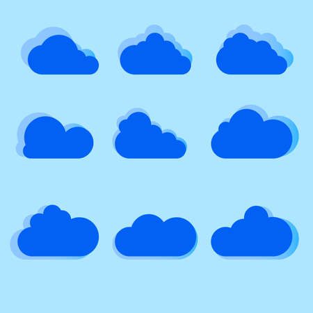 Set of Cloud Icons in trendy flat style isolated on blue background. Cloud symbol for your web site design, app, UI. Vector illustration.のイラスト素材