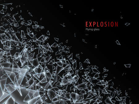 Abstract cloud of glass pieces and fragments after explosion. Shatter and destruction effect.Vector illustration.のイラスト素材