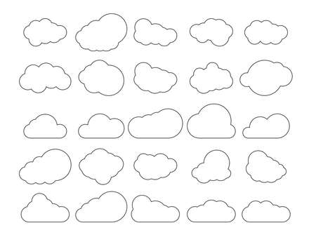 Set of clouds. Outline clouds isolated on white background. Vector illustration.のイラスト素材