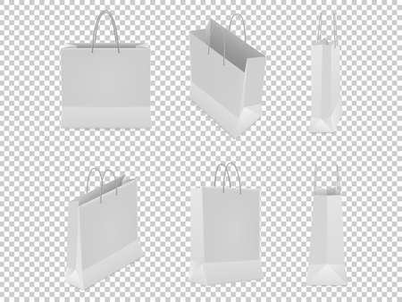 Set of shopping bags from plastic or paper with handles on transparent background. Vector illustration.のイラスト素材