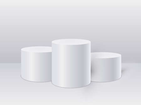 White cylinder template. 3d base stand podium or studio pedestal round platform showroom. Vector illustration.のイラスト素材