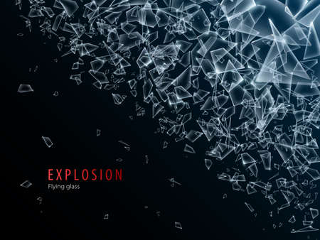 Abstract cloud of glass pieces and fragments after explosion. Shatter and destruction effect.Vector illustration.のイラスト素材