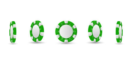 Poker chips in different position. Green chips isolated on light background. Vector illustration.のイラスト素材