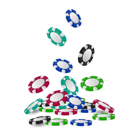 Pile of 3d gambling tokens or heap of falling realistic casino chips, volumetric roulette and blackjack, sport poker money or cash. Gamble and success, winner and luck, entertainment theme.のイラスト素材