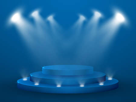 3D Render of Abstract Composition with Podium. Studio with Round Pedestal and Space. Futuristic Interior Backdrop for Landing Page, Showcase, Product Presentation.のイラスト素材