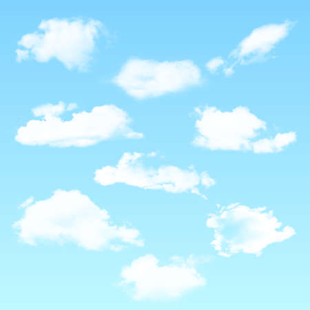 Vector set of realistic isolated cloud on the blue background. Vector illustration.のイラスト素材