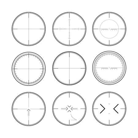 Sniper rifle scope. Weapon aim. Set of targets and destination. Focus icons. Vector illustration.のイラスト素材