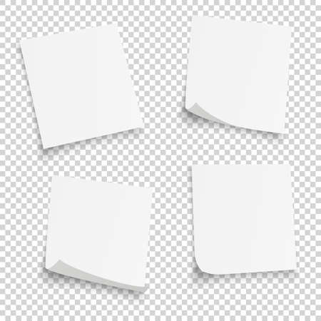 Collection of different white sheets. papers note with curled corner isolated on transperent background. Vector illustration.のイラスト素材