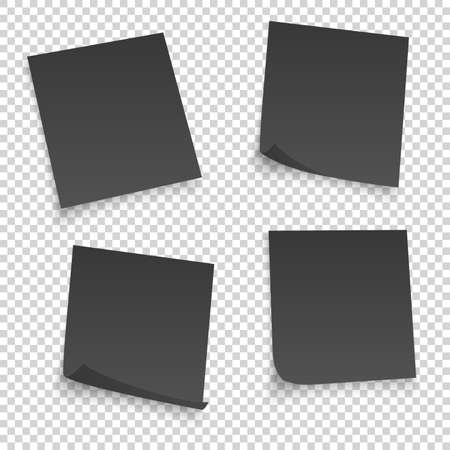 Collection of different black sheets. papers note with curled corner isolated on transperent background. Vector illustration.のイラスト素材