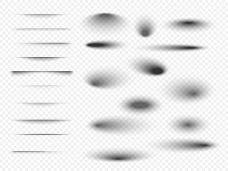 Set of transparent shadow with soft edges. Realistic shadow effect isolated on transparent background different shapes. Vector illustration.のイラスト素材