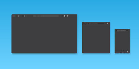 Web browser window template. Website browser different devices. Vector illustration.