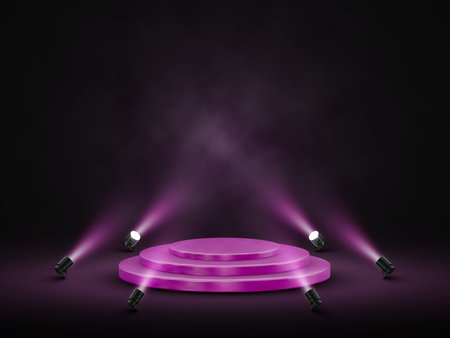 Podium with lighting. Stage, Podium, Scene for Award Ceremony with spotlights. Vector illustration.のイラスト素材