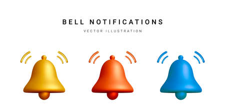 Set of 3d realistic bell isolated on white background. vector illustration.のイラスト素材