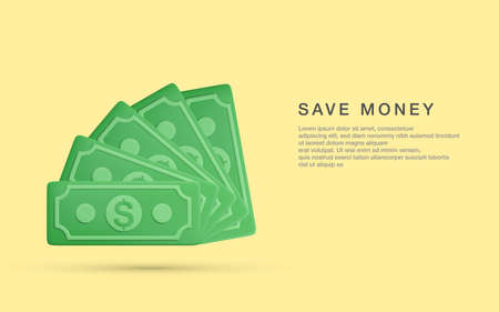 3d realistic green USA money bill with dollar sign isolated on yellow background. business and finance concept. vector illustration.のイラスト素材