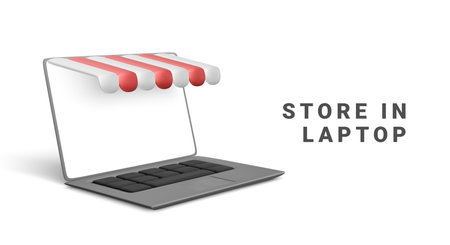 Banner of realistic 3d detailed ecommerce concept include of screen laptop. Concept of online store...