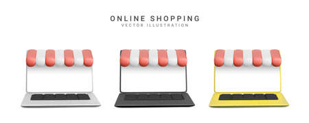 Realistic 3d concept of online store in your laptop. vector illustration.のイラスト素材