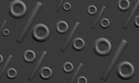 Black sale banner with 3d realistic percent symbol of random size pattern. vector illustration.