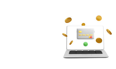 Online banking app and e-payment. Electronic pay by credit card via electronic wallet. online banking. Credit card on laptop for online payment or shopping. vector illustration.のイラスト素材