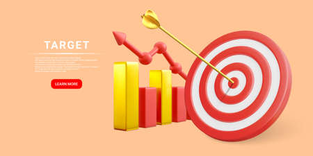 3d Arrow hit the center of target and stock chart. Business target achievement concept.Vector illustration.のイラスト素材