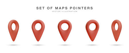 Set of 3d realistic map pointer with shadow isolated on white background. vector illustration.のイラスト素材