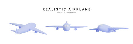 Set of 3d realistic airplane isolated on white background. vector illustration.のイラスト素材