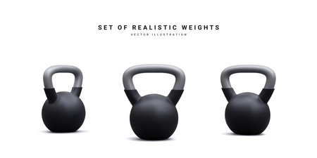 Set of 3d realistic weights kettlebell isolated on white background. vector illustration.のイラスト素材
