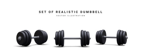 Set of 3d realistic dumbbells isolated on white background. vector illustration.のイラスト素材