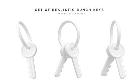 Set of 3d realistic bunch of keys isolated in withe background. vector illustration.のイラスト素材